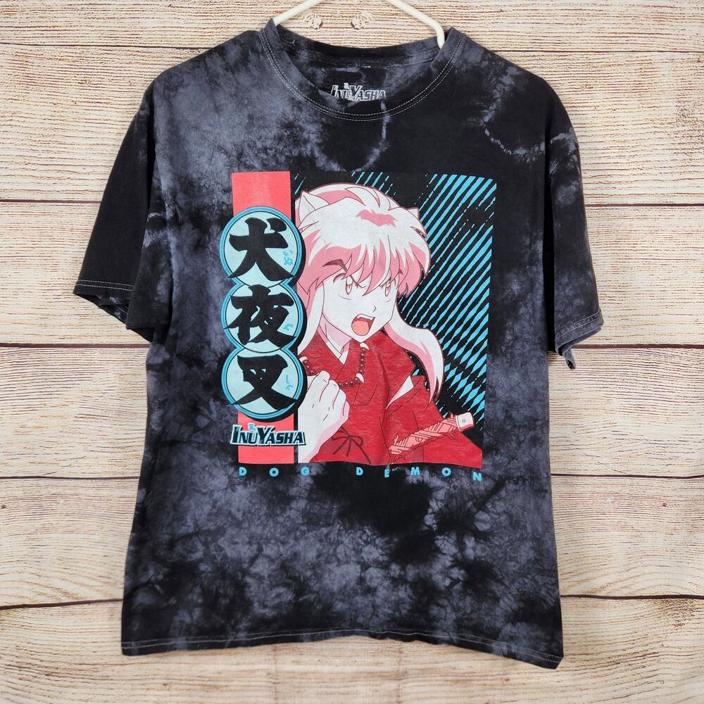 InuYasha Shirt Mens Medium Black Tie Dye Dog Demon Anime Graphic Tee 2009 Japan